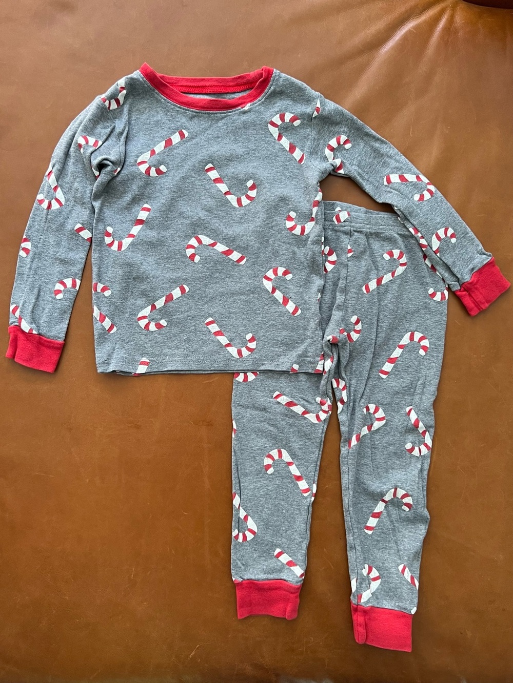 Carter's Gray Pajama Set with Red Candy Cane Print